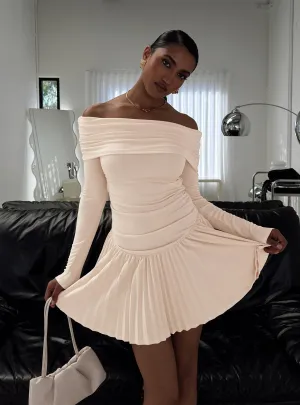 Shine Mode Seamless construction Field Of Dreams Long Sleeve Mini Dress Oatmeal