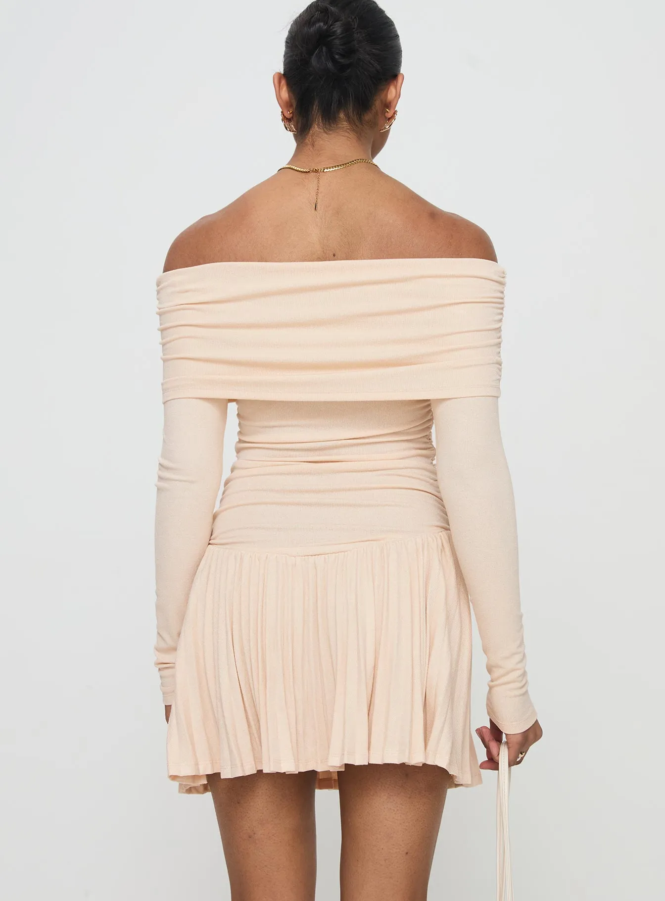 Vibrant Fashion Versatile Wear Field Of Dreams Long Sleeve Mini Dress Oatmeal