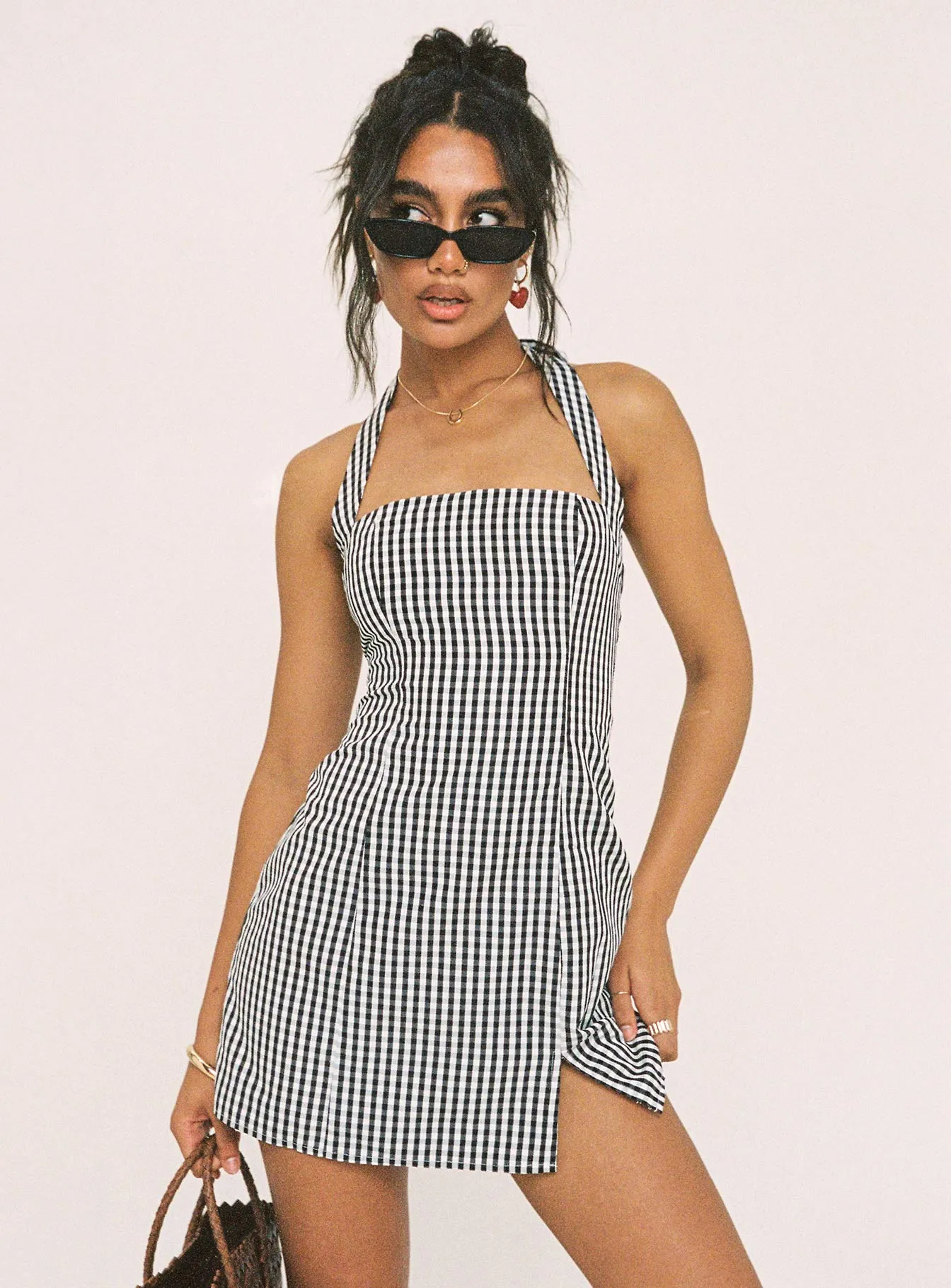 Casual day dress Birkley Halter Mini Dress Black / White