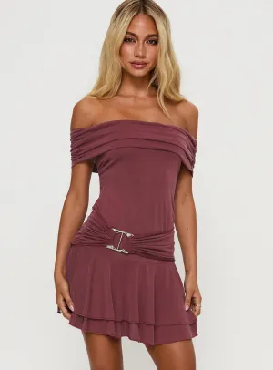 Primadonna Off The Shoulder Mini Dress Mauve Relaxed Style Shine Rush