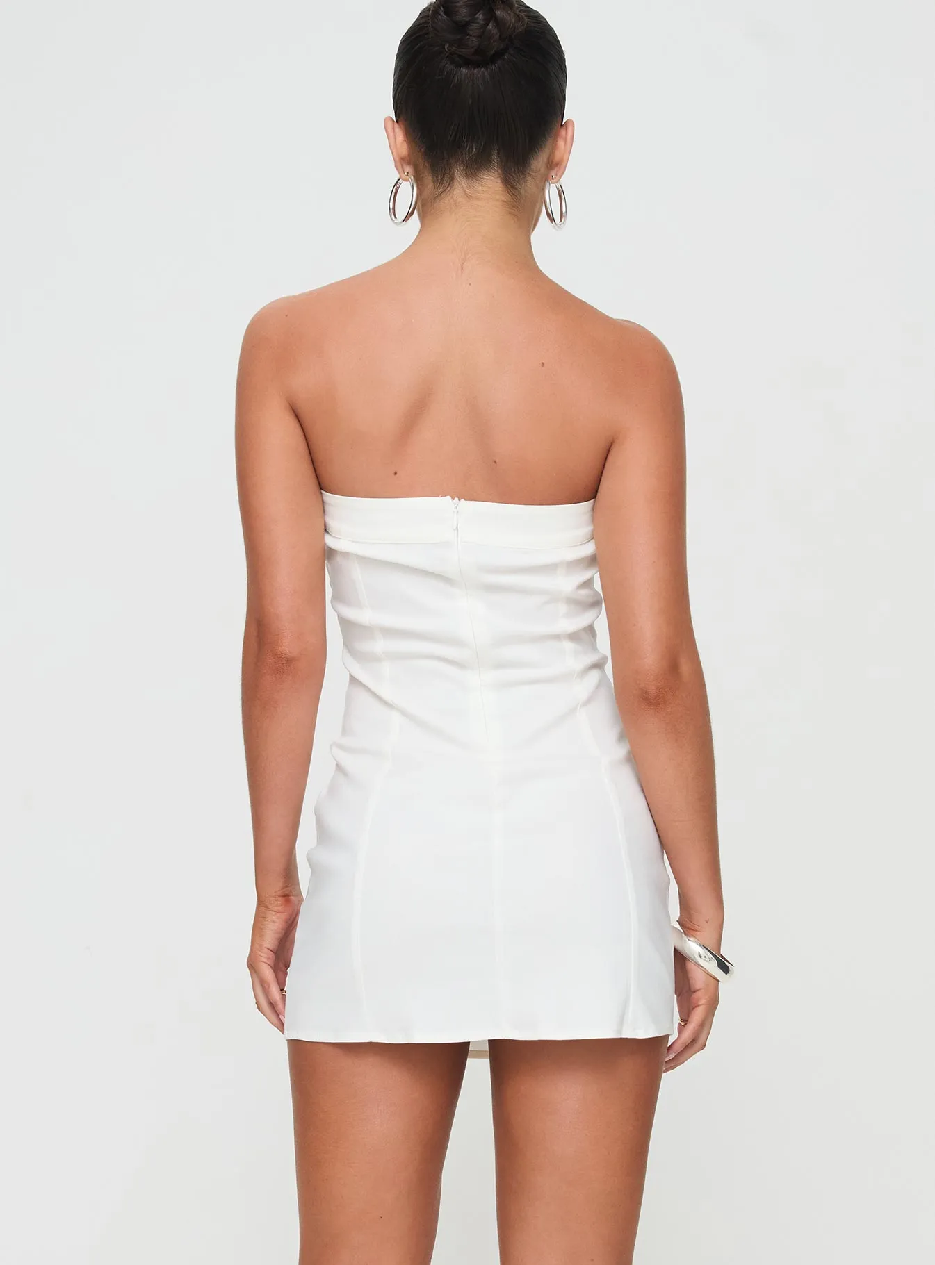 Roksana Strapless Mini Dress White Layered Neckline Tear Resistant