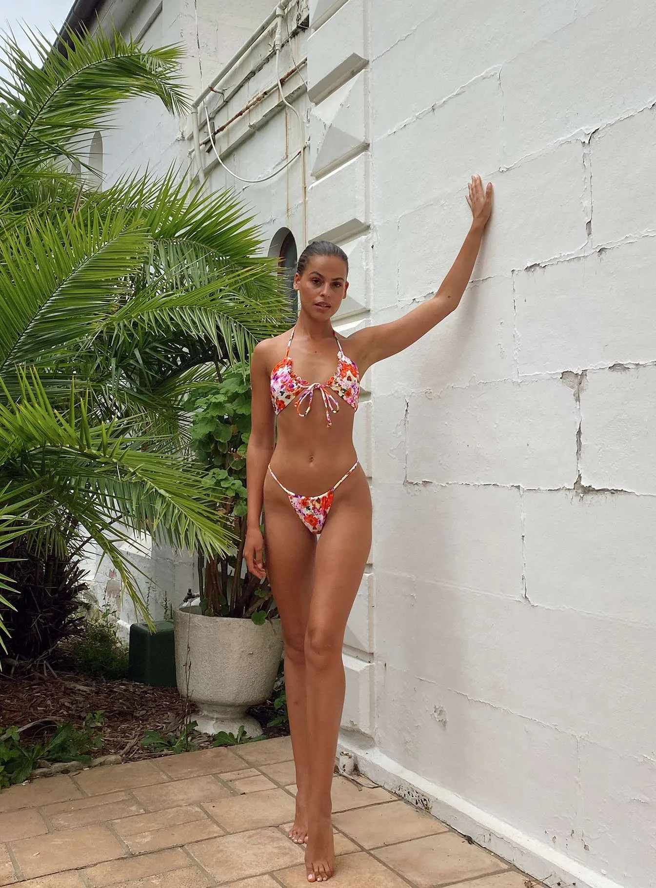 Full Coverage Bottom Summer Bikini Bottoms White / Pink Floral