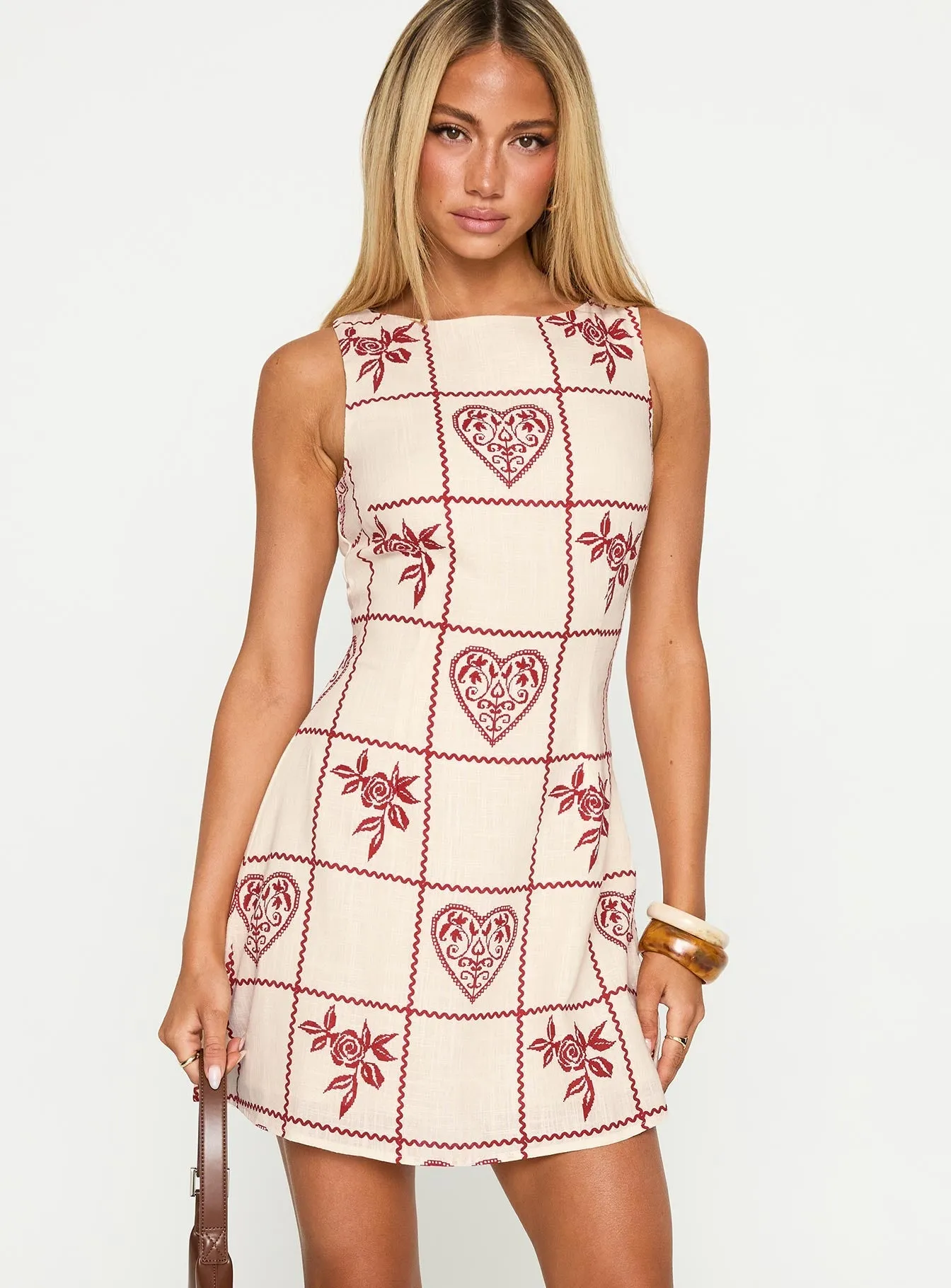 Alfalfa Shift Mini Dress Red Floral Check Urban Pop On Trend