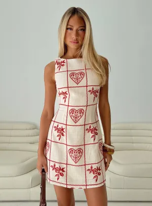 Alfalfa Shift Mini Dress Red Floral Check Stage Hot Edge Soft