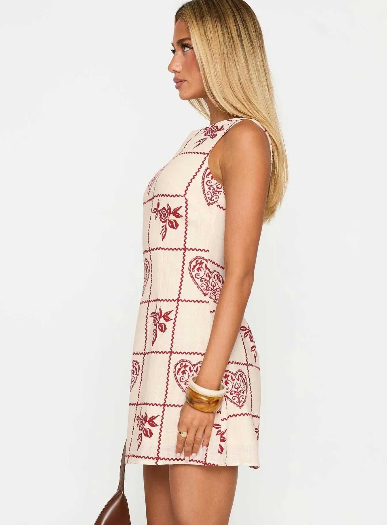 Convertible Straps Alfalfa Shift Mini Dress Red Floral Check