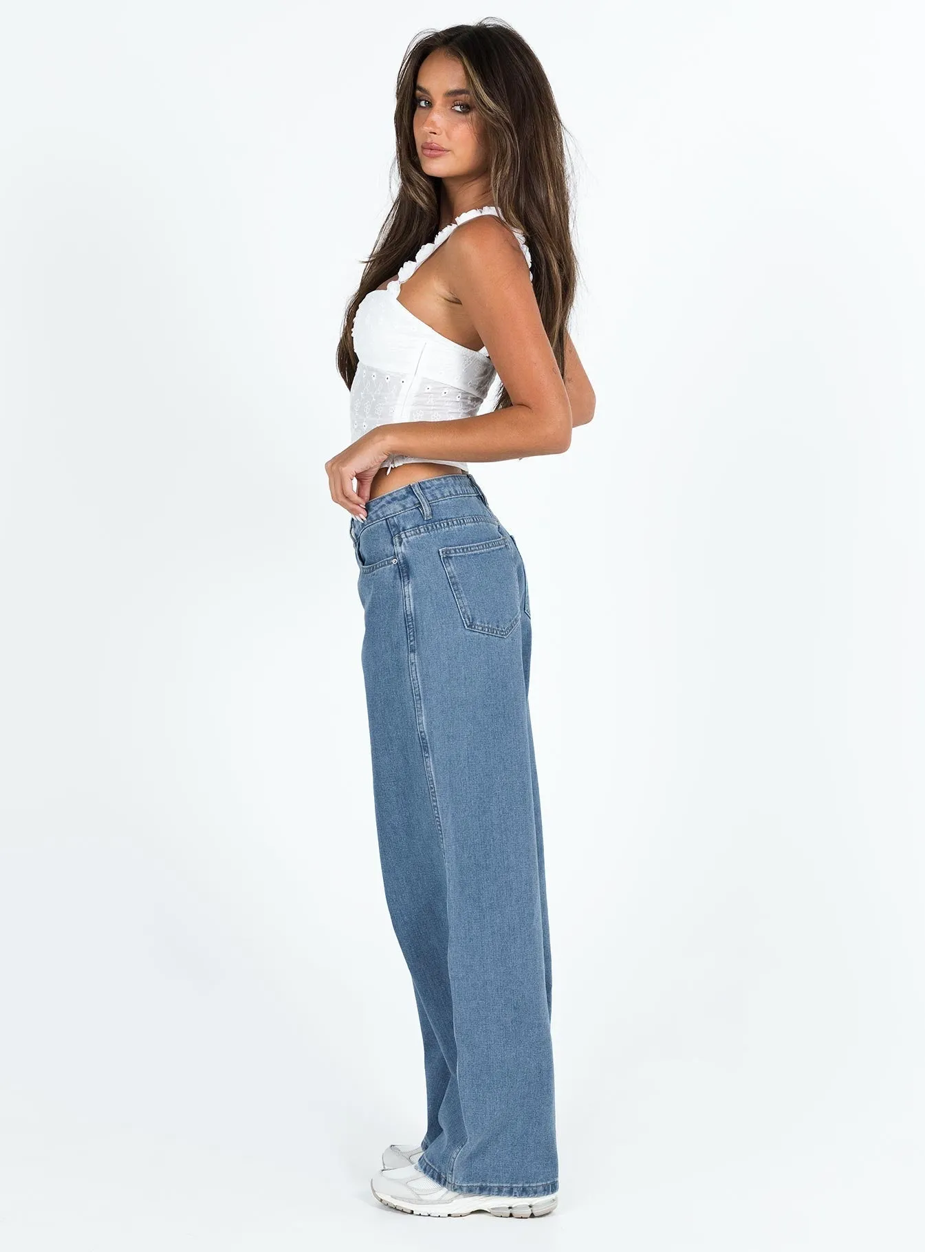 Maryanne Mid Rise Relaxed Jeans Mid Wash Denim Tall Laser Cut Edges