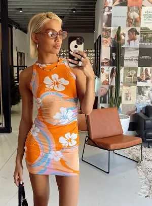 Shine Pop Scene Mood Alexanda Hibiscus Mini Dress Orange Multi