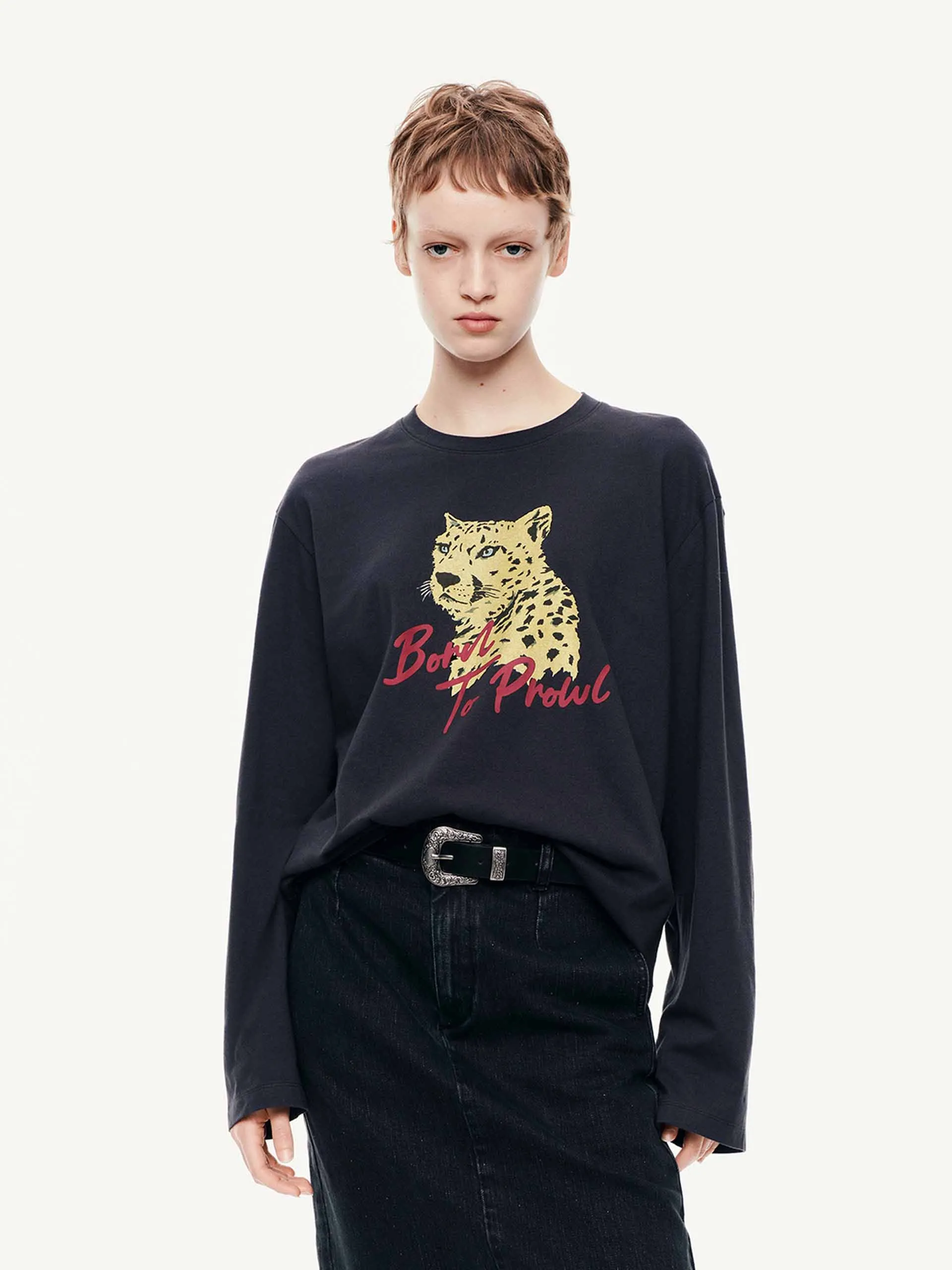 Easy Wear Layerable Look Animal Pattern Cotton T-shirt