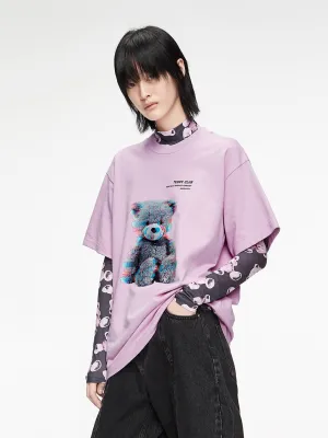 Minimalist Aesthetic sequined details Cartoon Print Cotton T-shirt