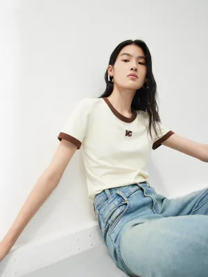 Contrast Round Neck T-shirt Stylish Casual