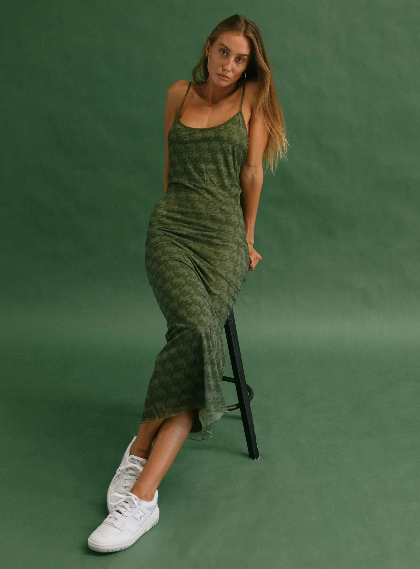 Boho Soul The flowing design of this dress ensures freedom of movement while looking sophisticated Jagger & Stone Demi Mesh Maxi Dress Khaki