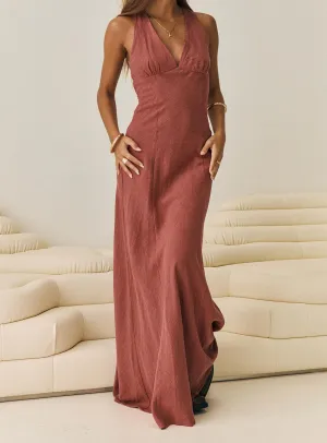 poolside style Verde Linen Blend Maxi Dress Burnt Rust
