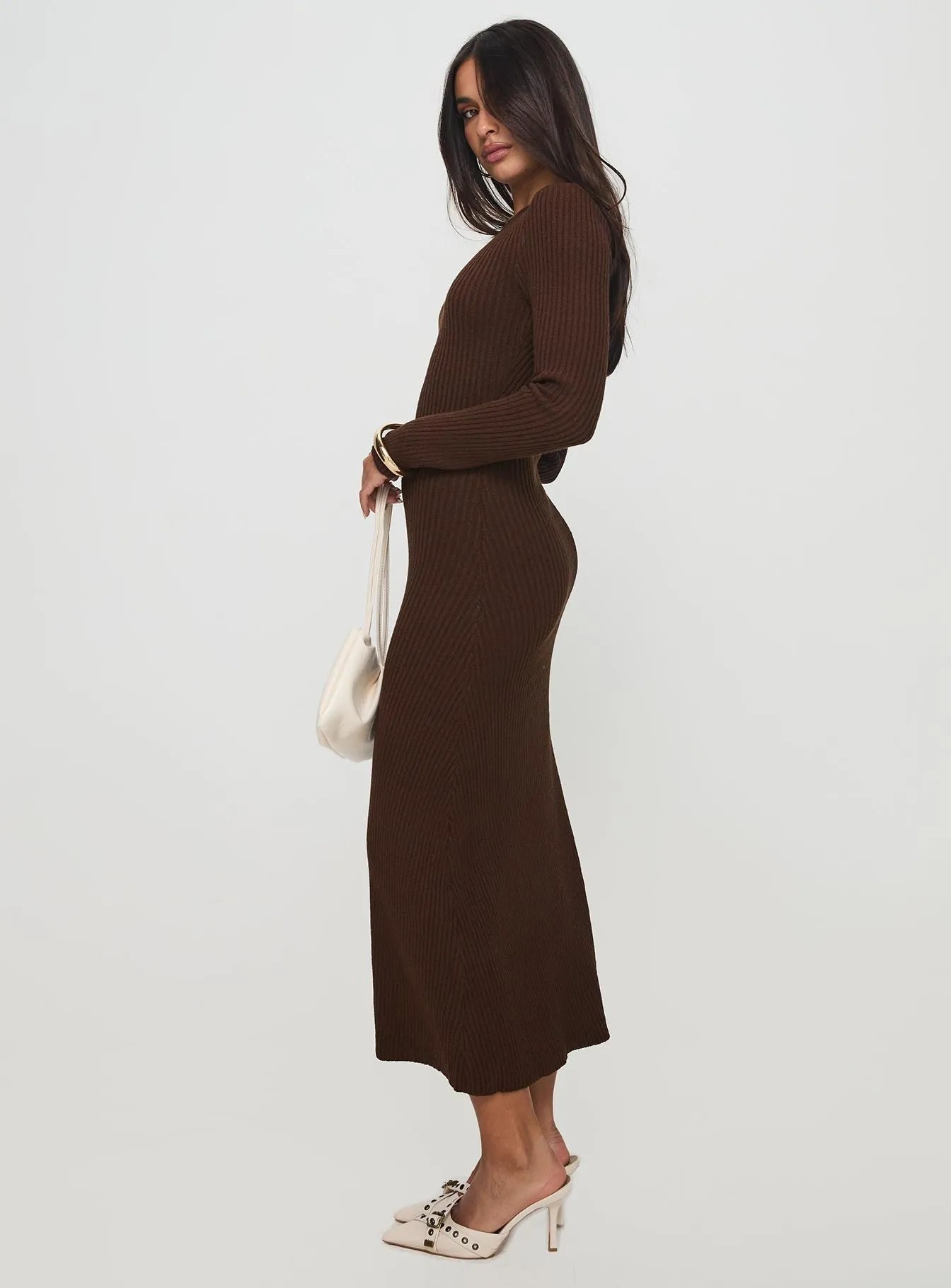 Osment Long Sleeve Knit Maxi Dress Chocolate Perfect for layering or wearing on its own this dress adapts to any season