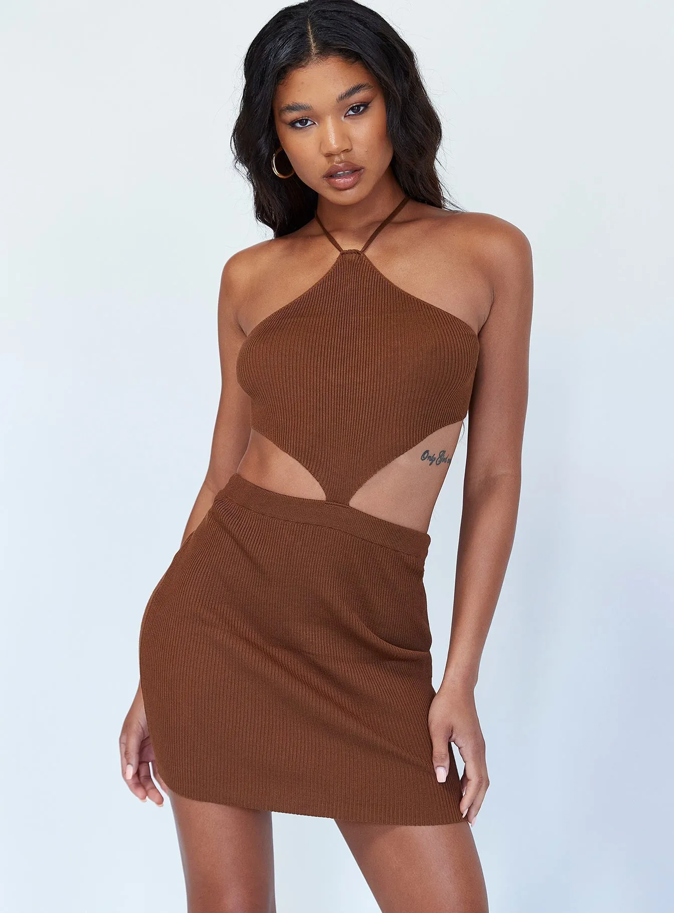 Honey Mini Dress Brown Charming Detail Angle Look