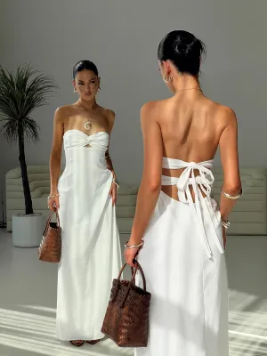 Denim Glow Artis Strapless Maxi Dress White