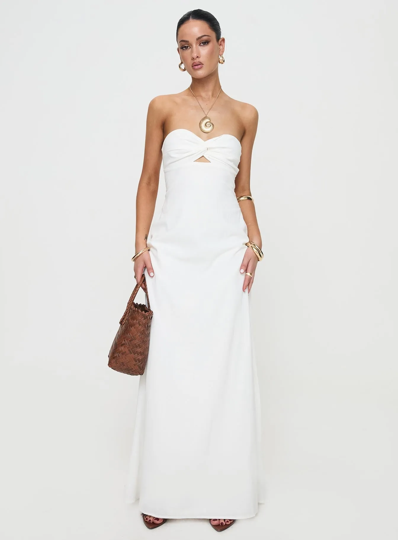 Artis Strapless Maxi Dress White Abstract art Burgundy Deep