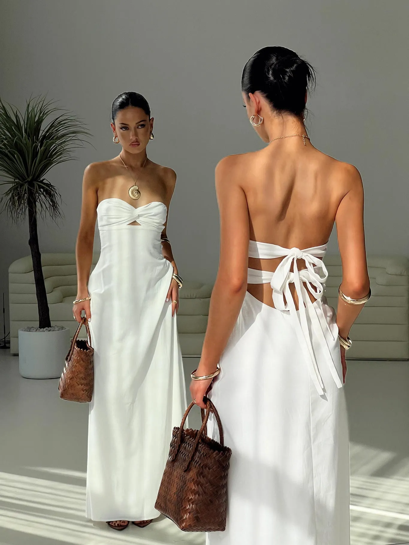 Denim Glow Artis Strapless Maxi Dress White