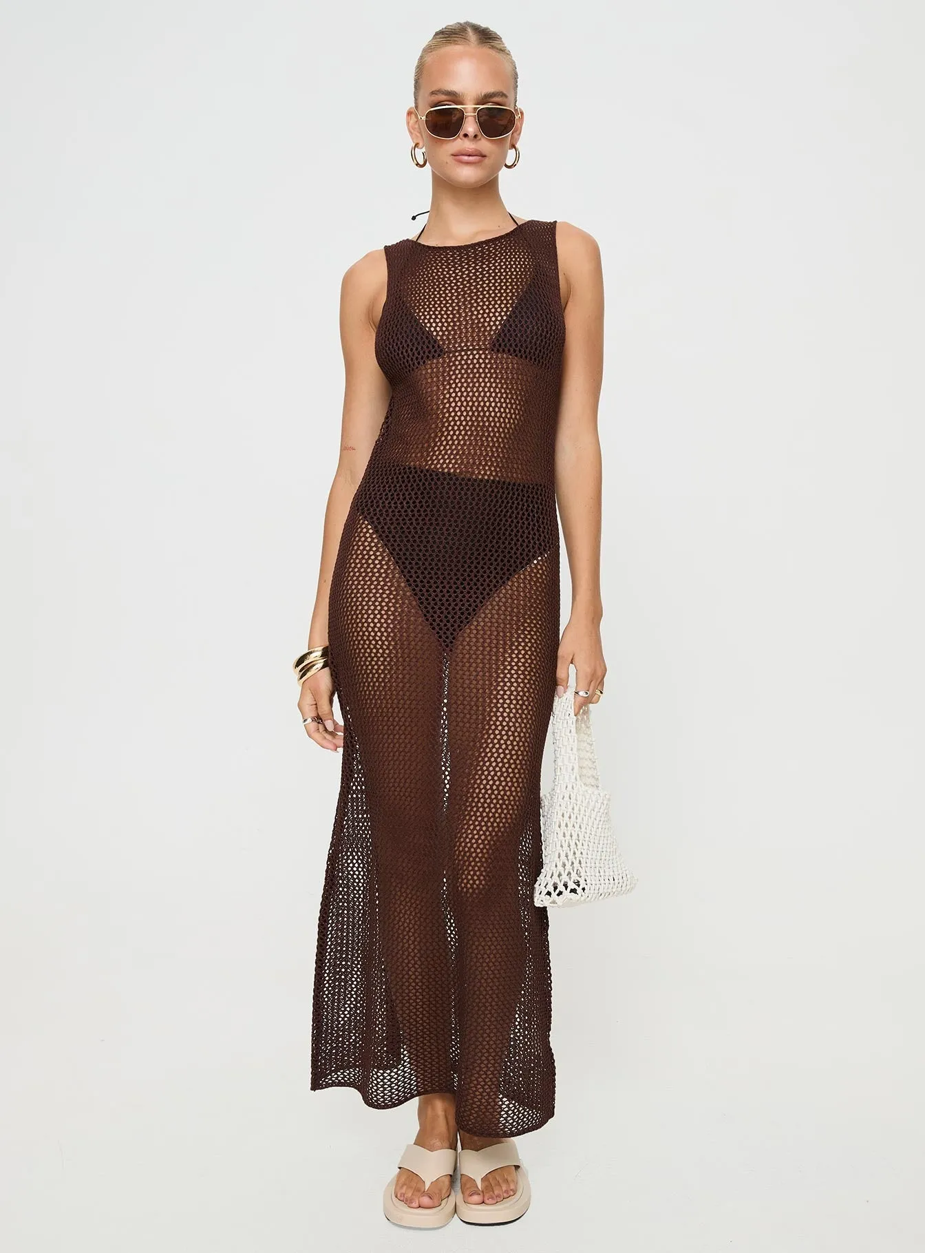 Sipping Knit Maxi Dress Brown Star Light