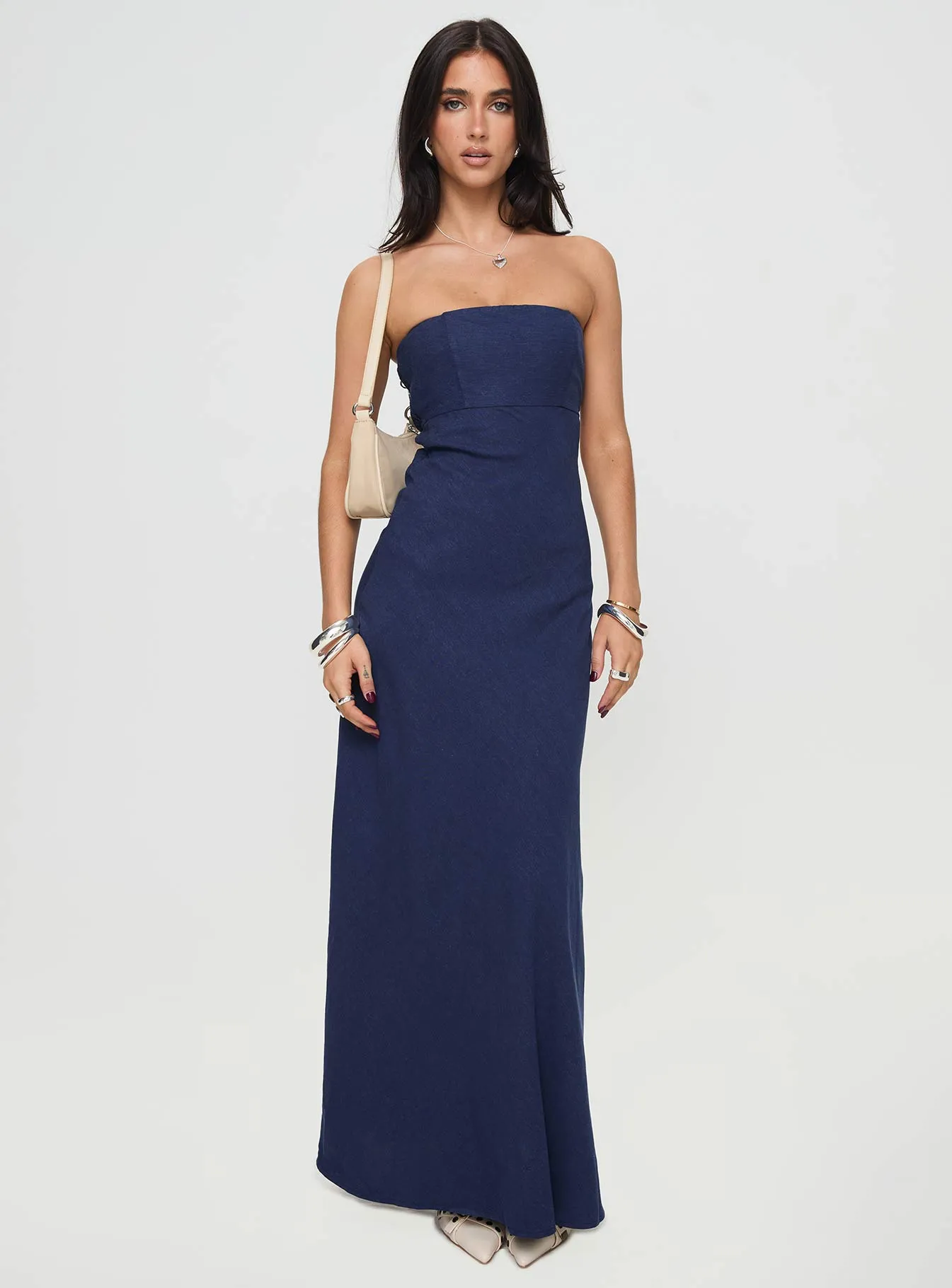 Yahir Strapless Maxi Dress Navy Petite Dome Glow Step Glow