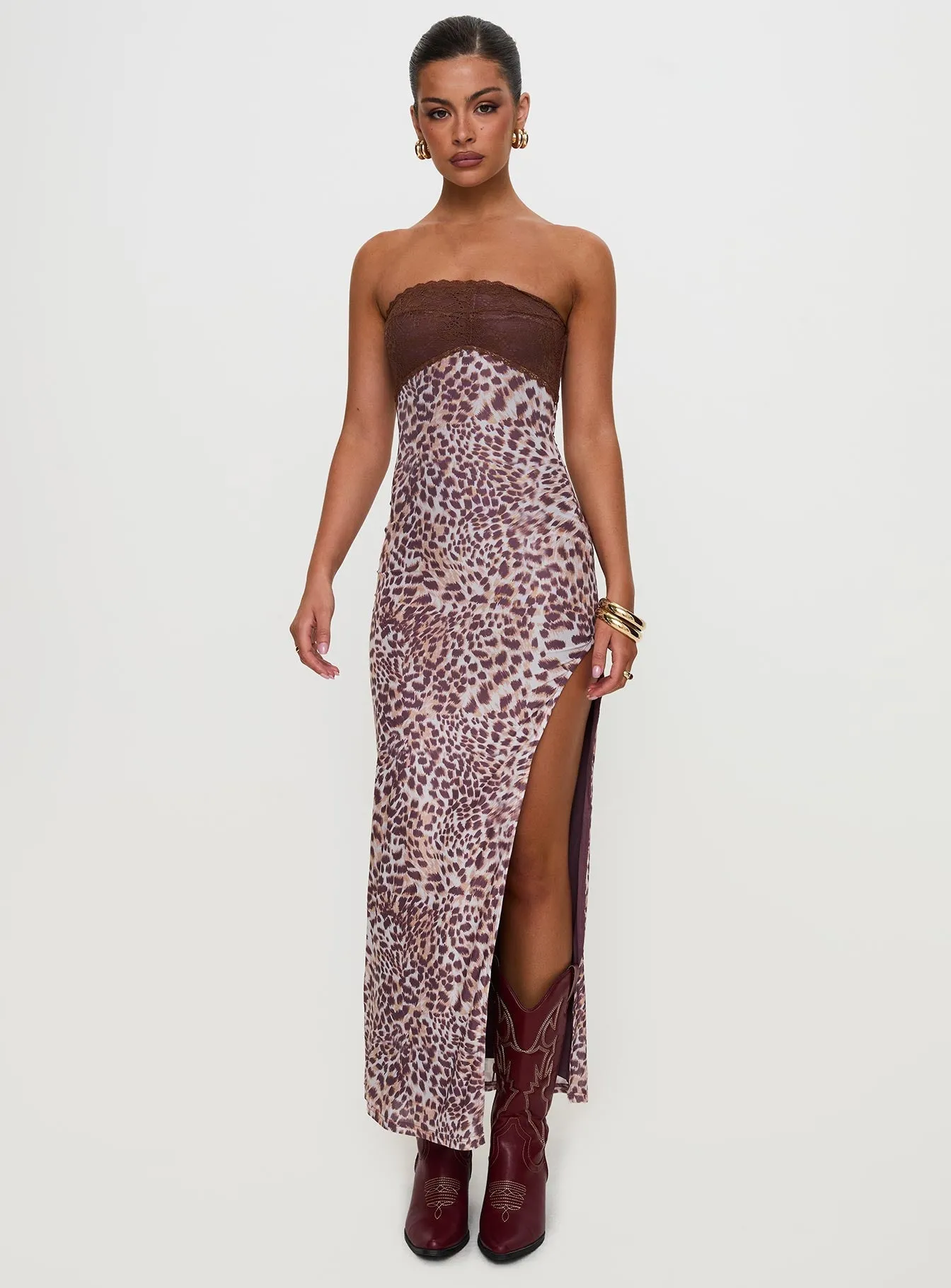Raidein Strapless Maxi Dress Leopard With its elegant lines this dress offers a sophisticated look that never goes out of fashion Trendy evening gown