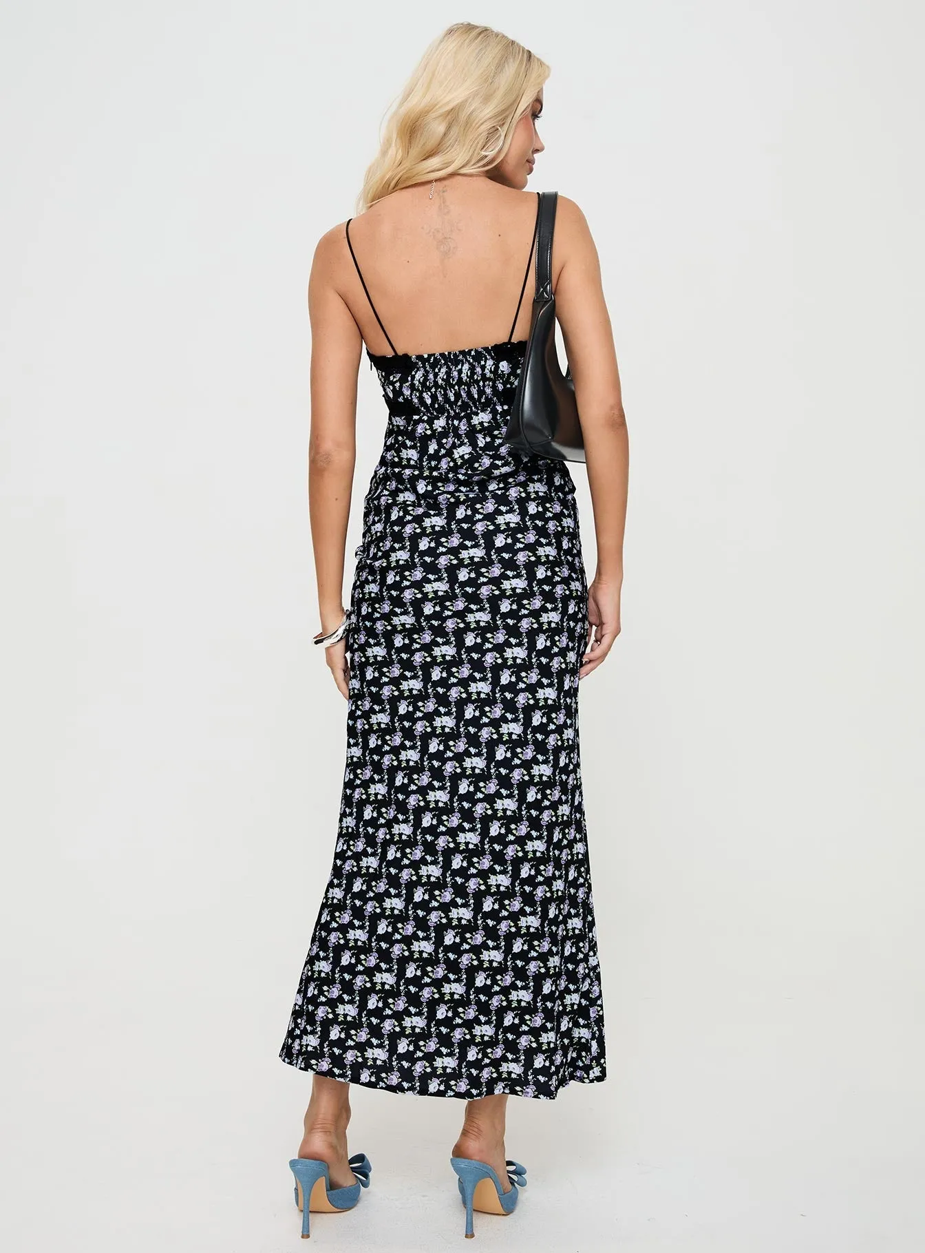 Front Button Dream Flow Emily Maxi Dress Black / Floral