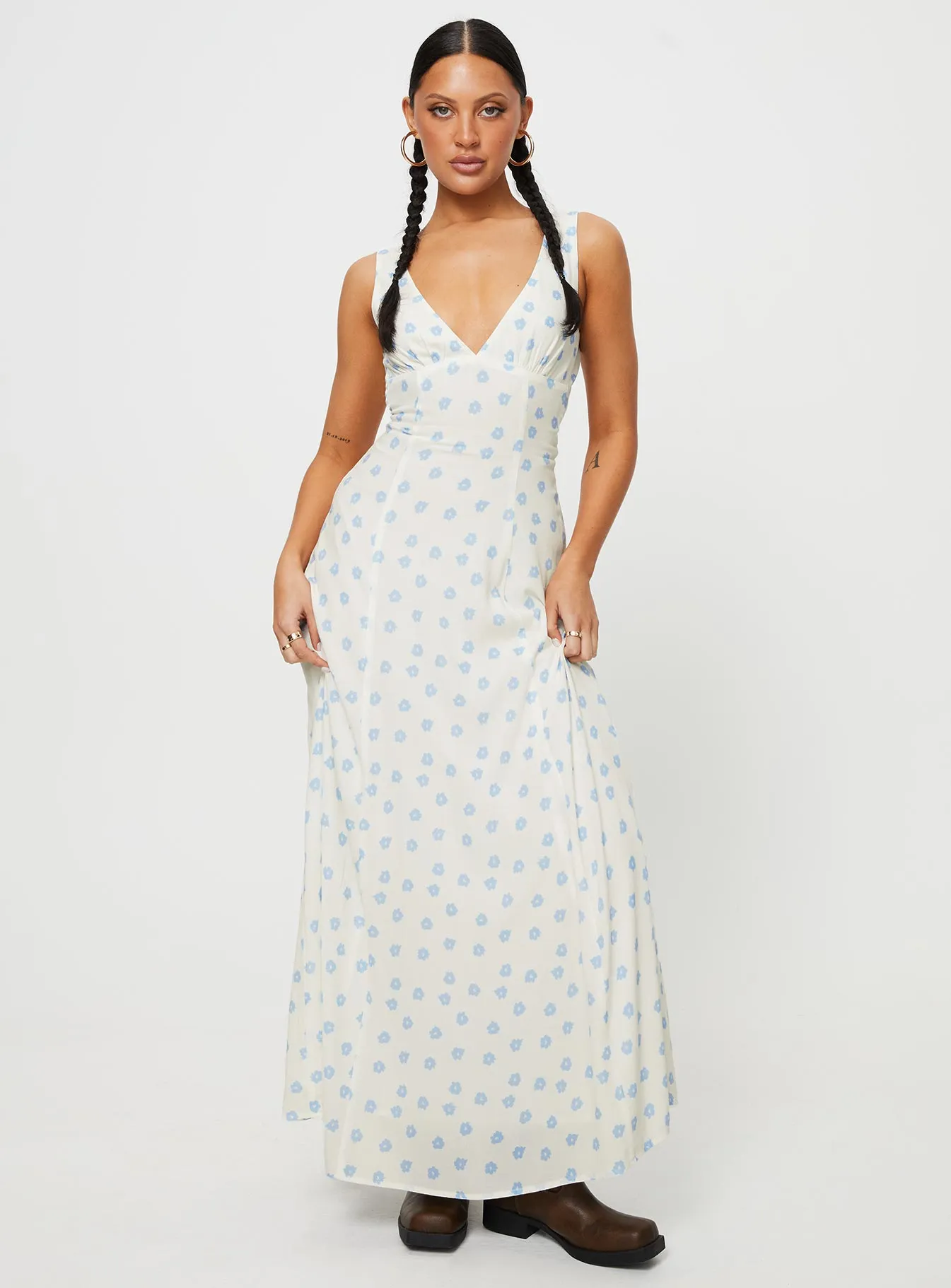 casual beachwear Florette Open Back Maxi Dress Cream Multi