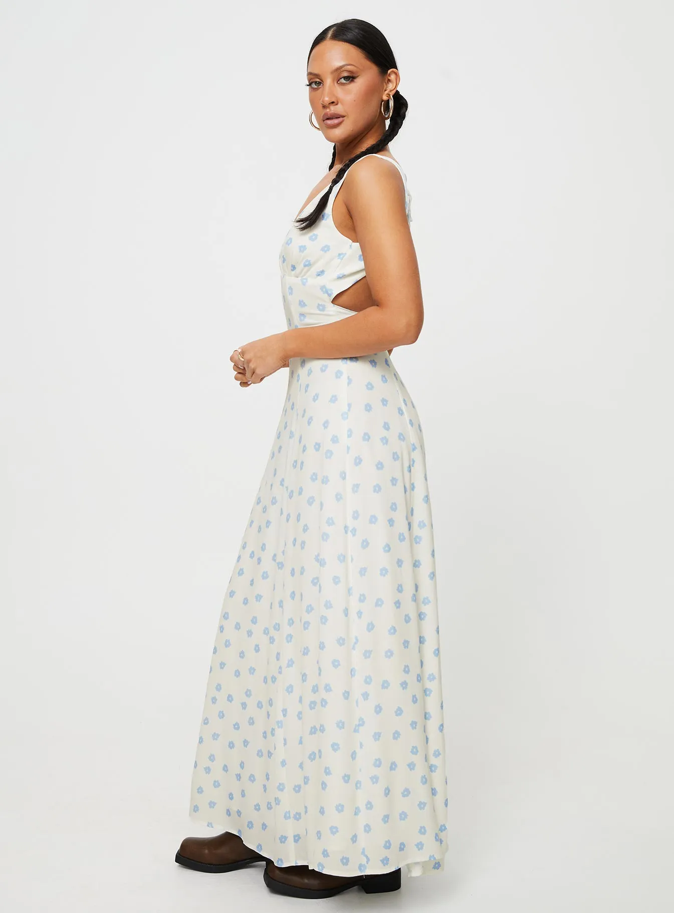 Florette Open Back Maxi Dress Cream Multi Animal Print Gala Mood