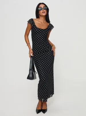 Sandberg Maxi Dress Black Polka Dot Silk Glow Knot Glow