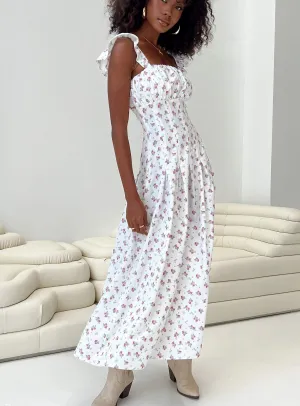 Leaf Glow Alver Maxi Dress White Floral