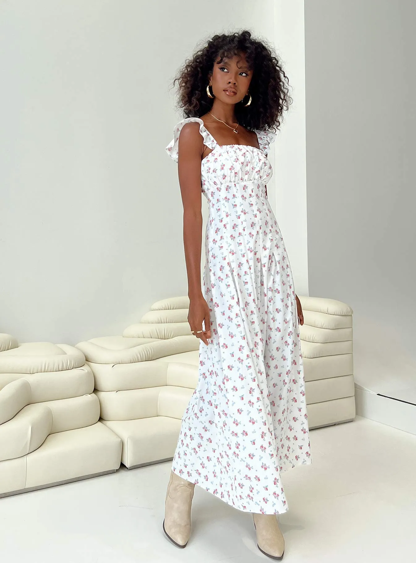 Alver Maxi Dress White Floral Morning Mist