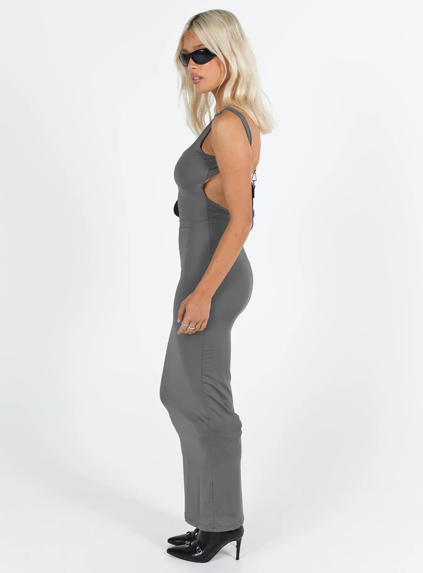 Merlino Maxi Dress Grey Straight Line Amber Glow