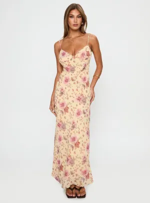 Vibrant floral maxi Romantic evening dress Sugar Plum Maxi Dress Cream / Floral