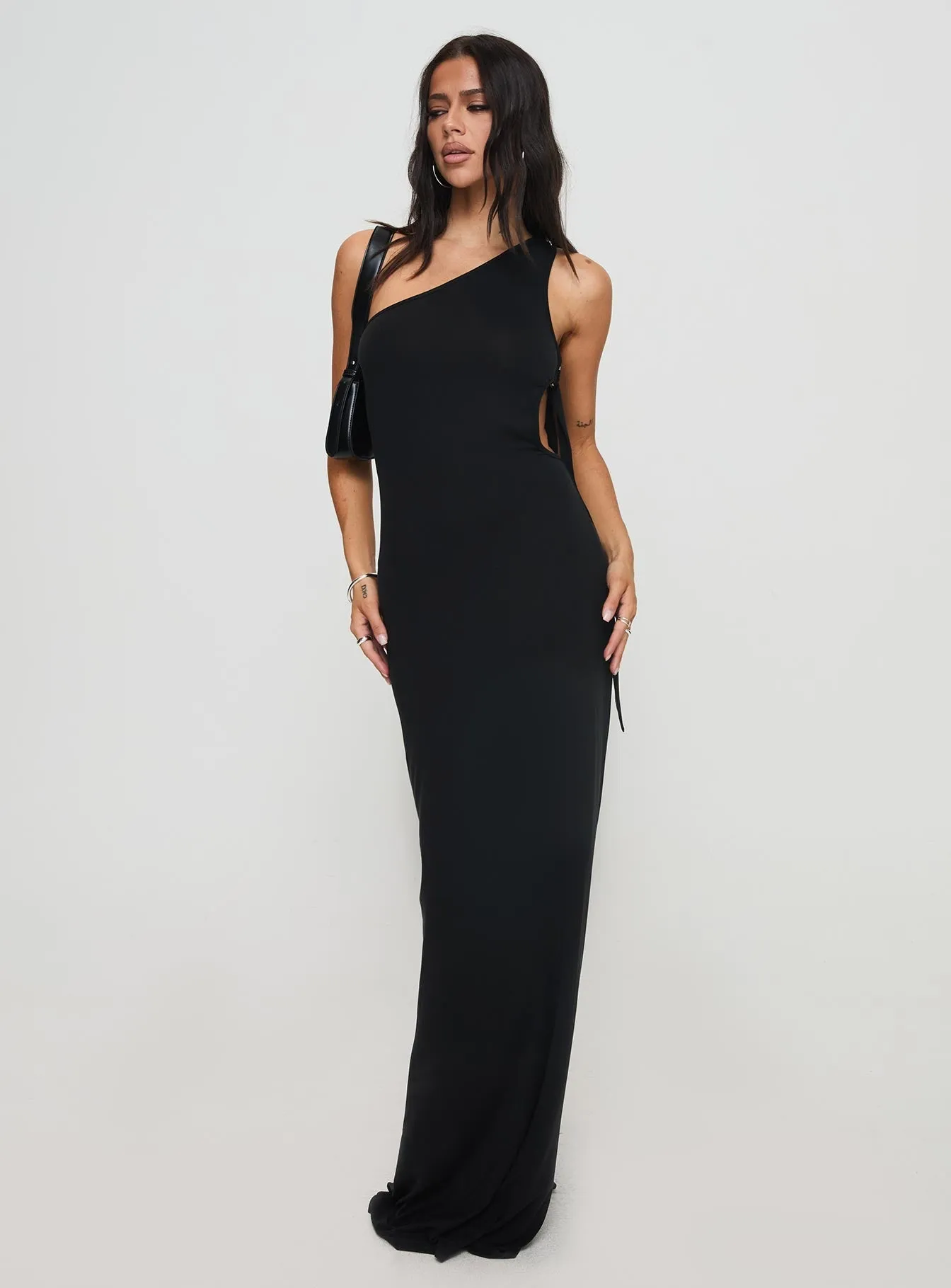 Trail Blazer Asymmetrical Maxi Dress Black Hand Stitch Wheat Field