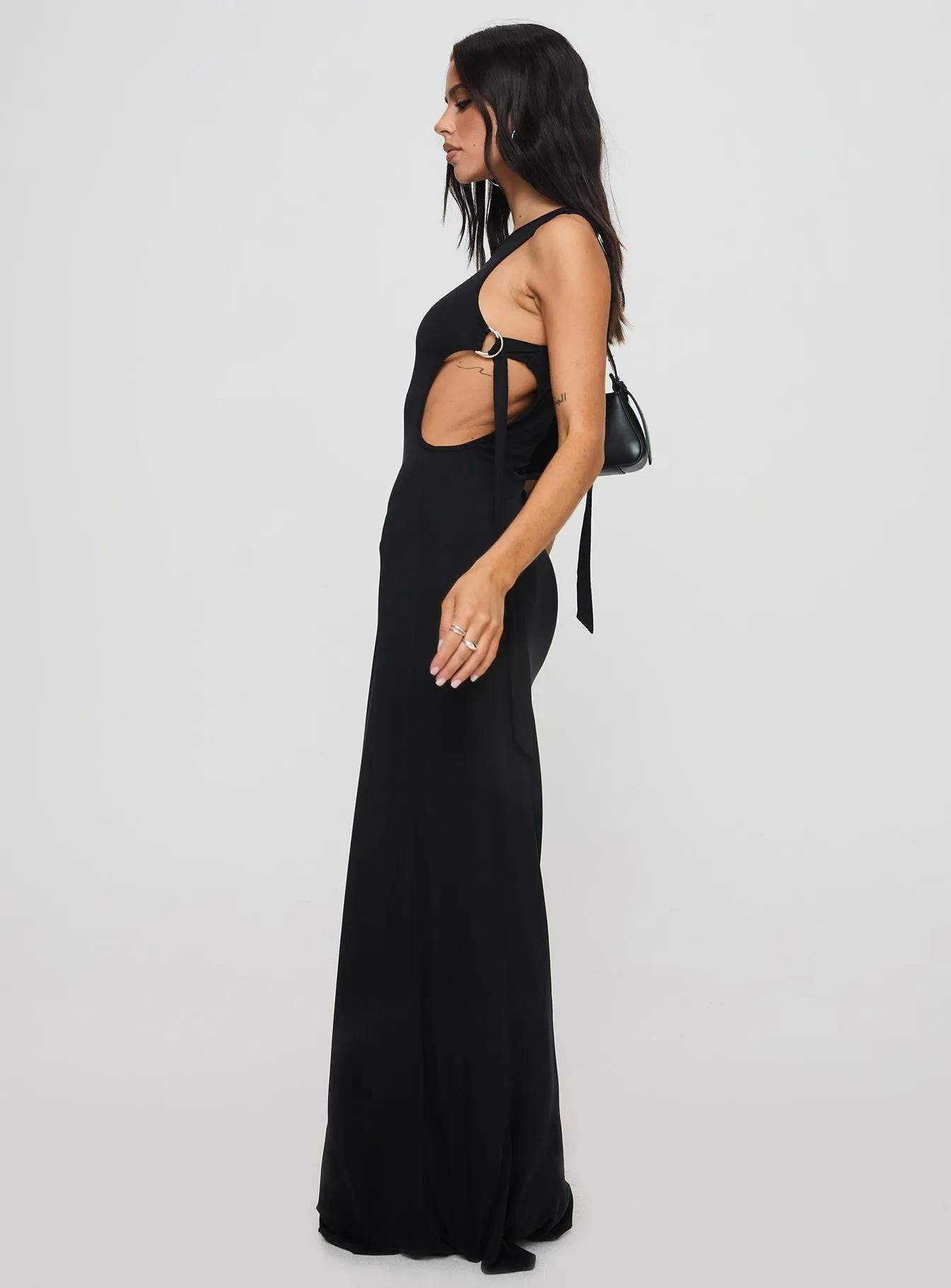 Trail Blazer Asymmetrical Maxi Dress Black With its flowy design this dress drapes beautifully for a sophisticated look