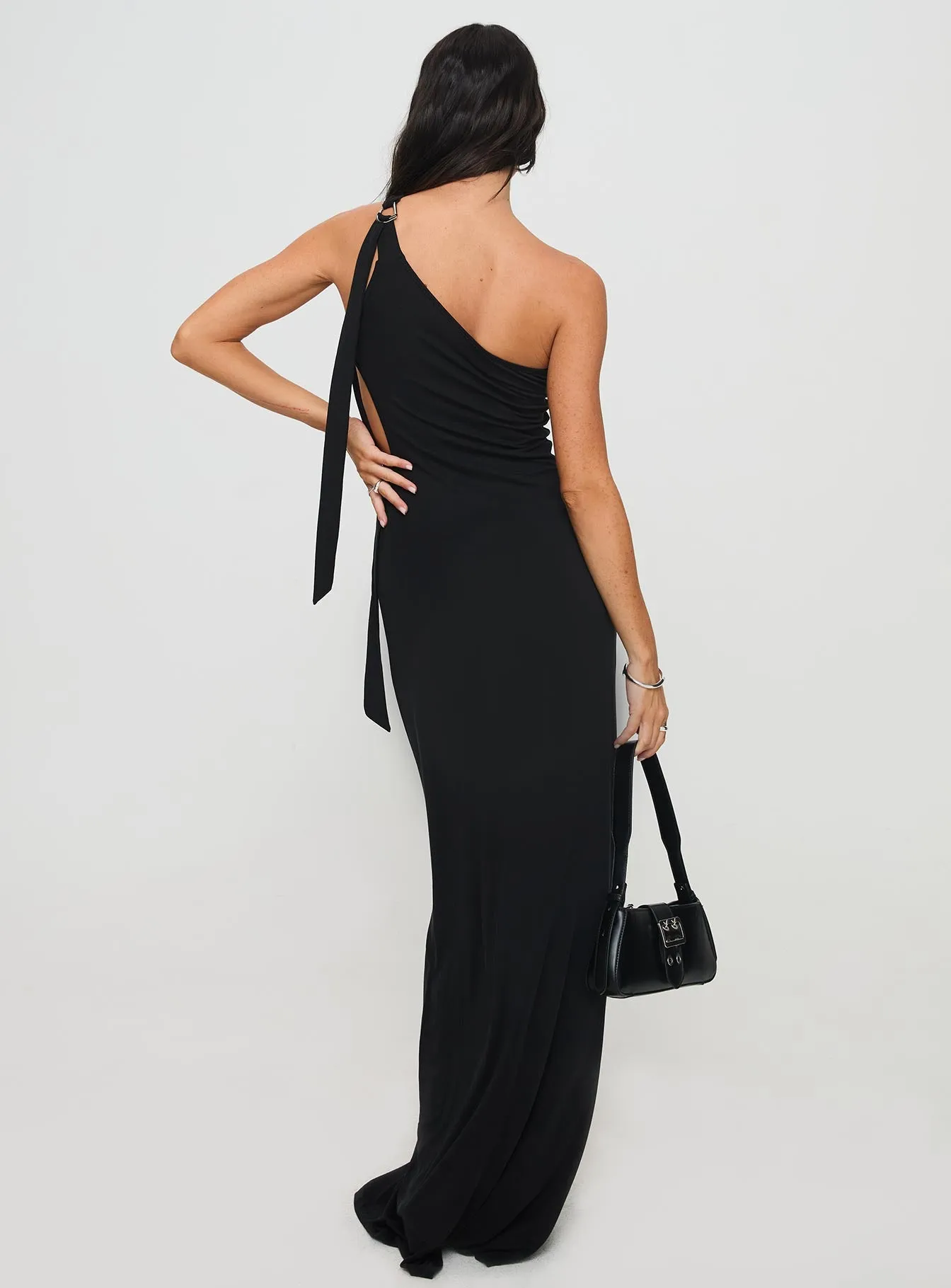 Trail Blazer Asymmetrical Maxi Dress Black Sheer Layer Bead Glow