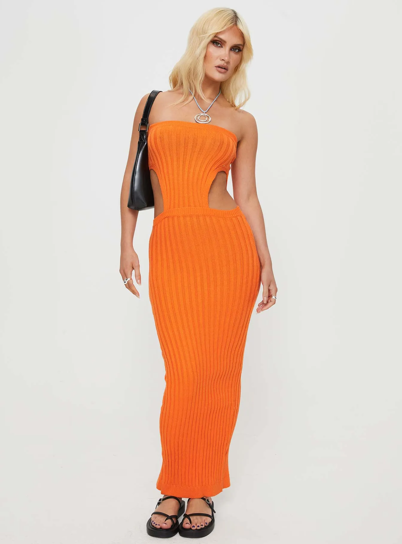 Cream Tone Silk Drape Olia Maxi Dress Orange