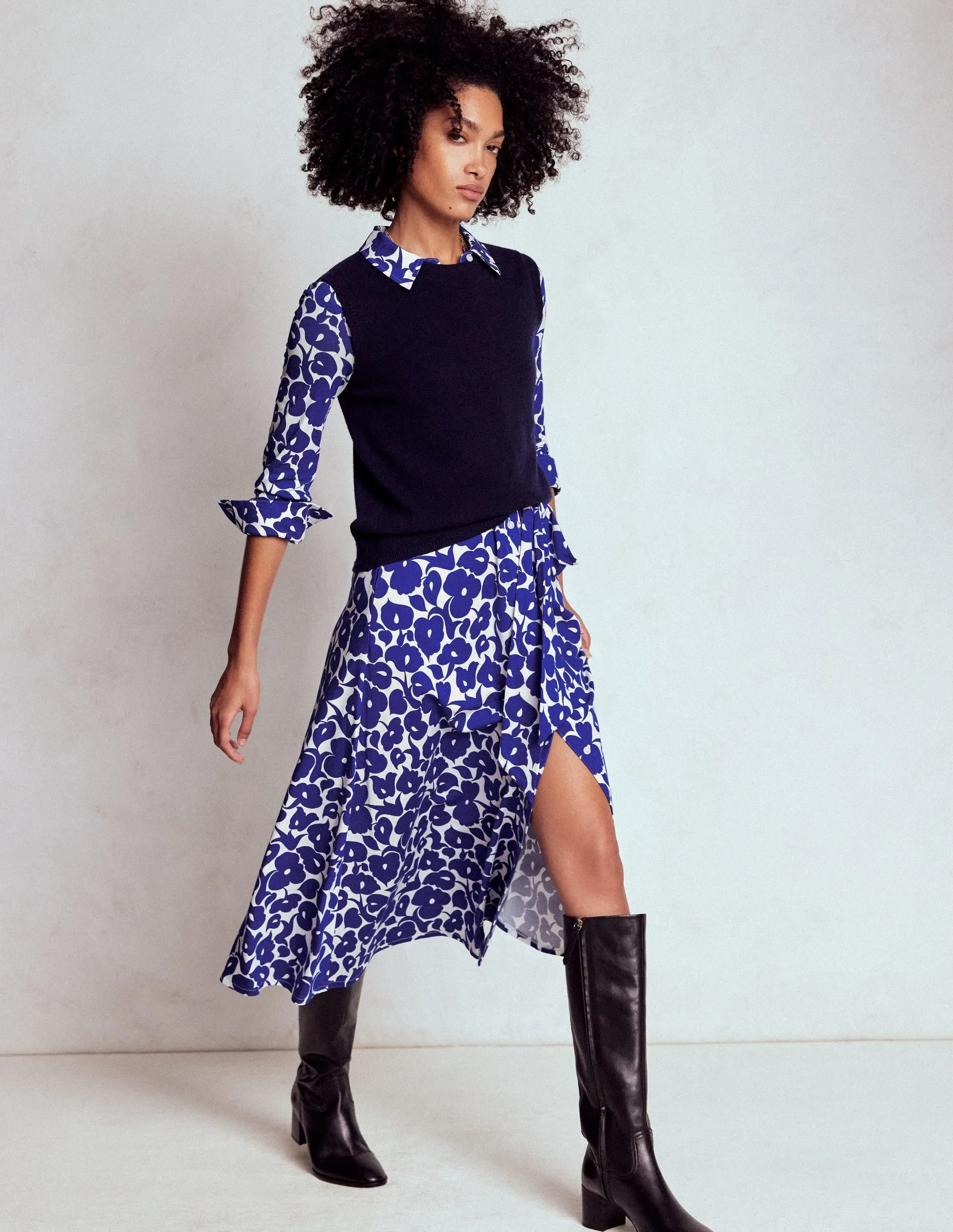 Air Float Dress for warm weather Marcia Jersey Shirt Dress-Bright Blue, Leafy Grove