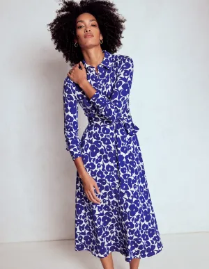 Marcia Jersey Shirt Dress-Bright Blue, Leafy Grove Airy Shape Day-to-night versatile dress