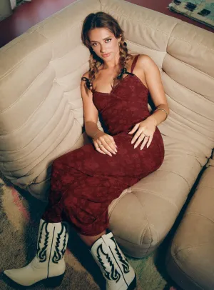 Floral Mood Cotter Maxi Dress Burgundy Floral
