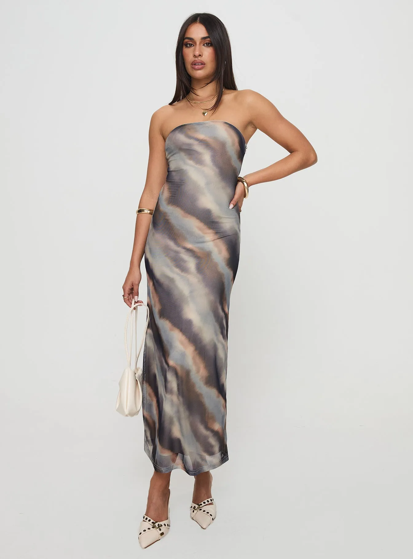 Mustard Pop Trendy evening gown Pinacle Strapless Maxi Dress Brown