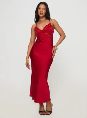 Morning Mist Treasure Bias Cut Maxi Dress Red