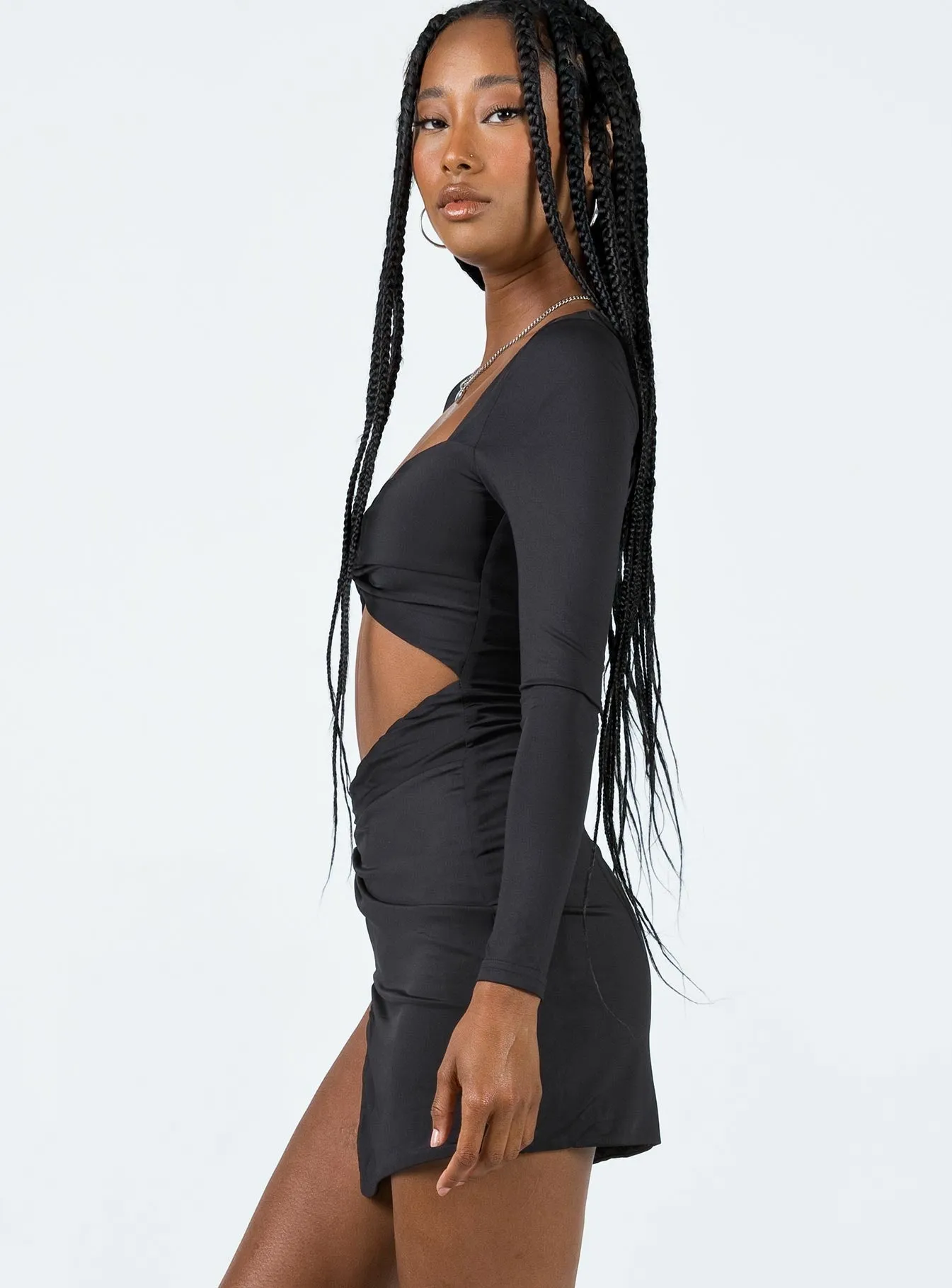 Casual Design Beat Glow Maxam Long Sleeve Mini Dress Black