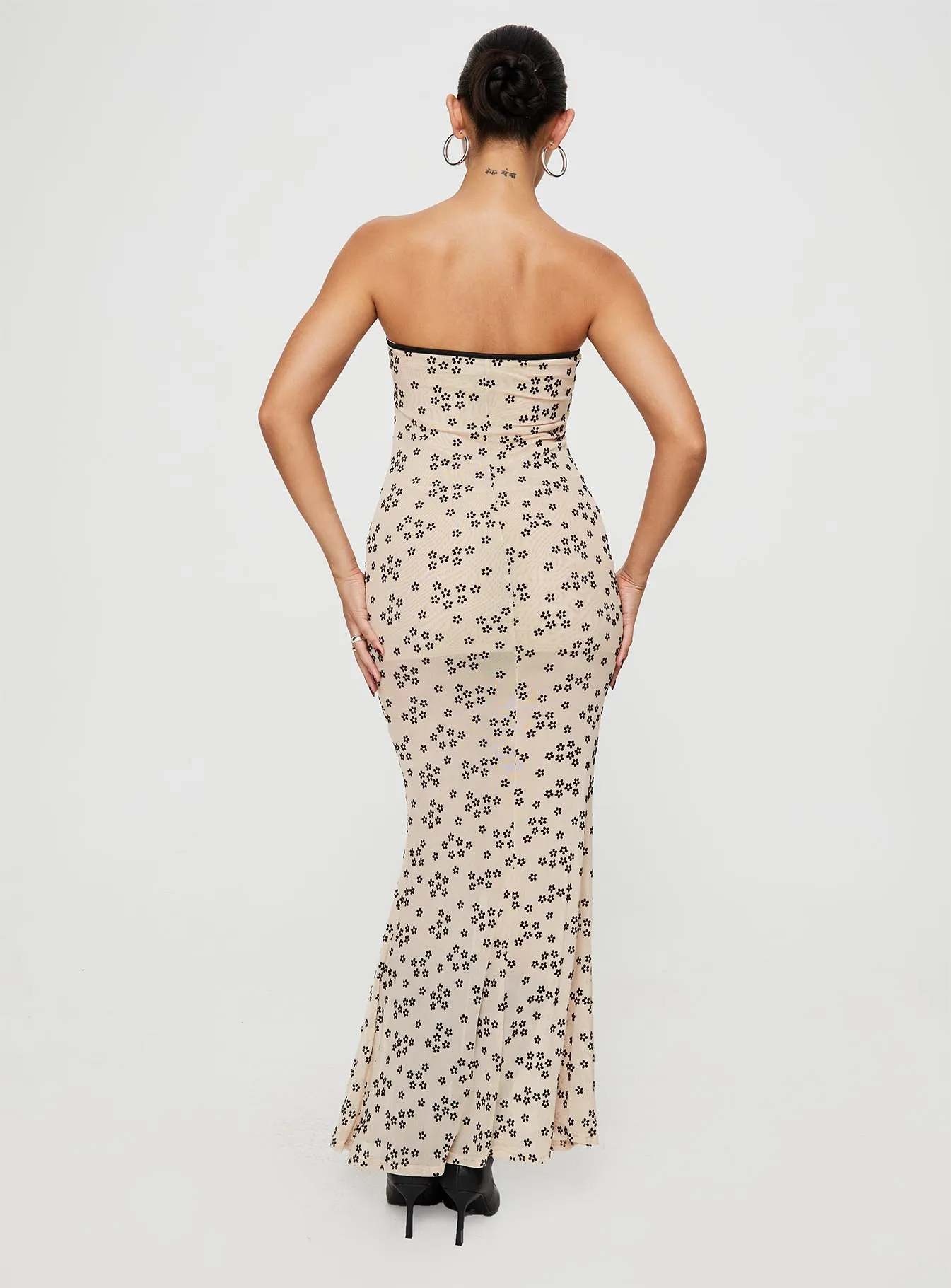 Illuminating Maxi Dress Beige Floral Linen Drapes Maple View