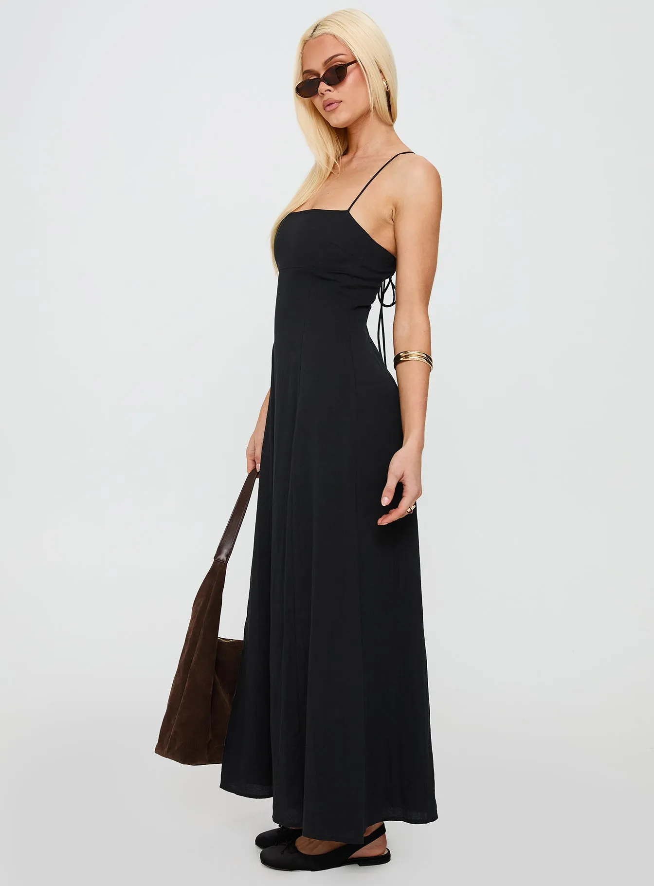 Brightwell Maxi Dress Black Mesh Touch Dye Art