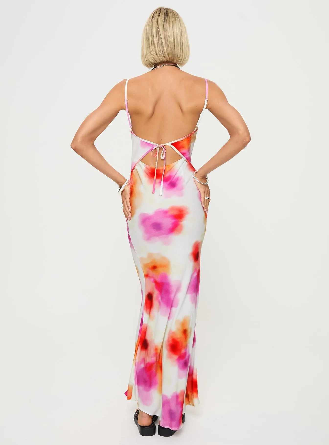 Luncheon Maxi Dress Pink Multi Frill Edge With its simple silhouette this maxi dress offers a flattering look for all body types