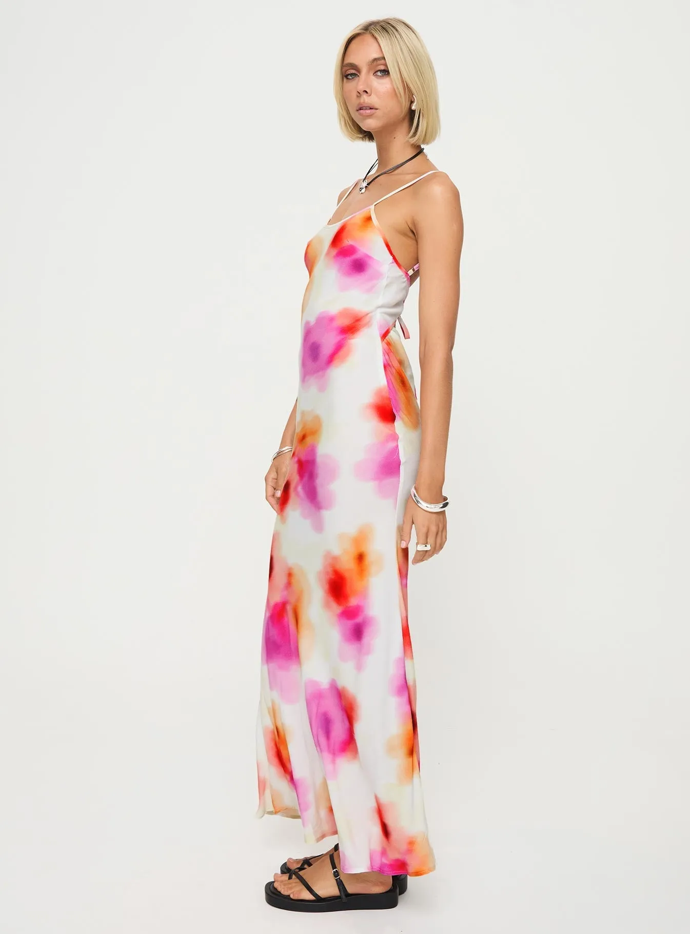 Luncheon Maxi Dress Pink Multi With its flowy design this dress drapes beautifully for a sophisticated look Fur Trim