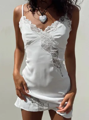 Party Edge Agnola Lace Trim Mini Dress White