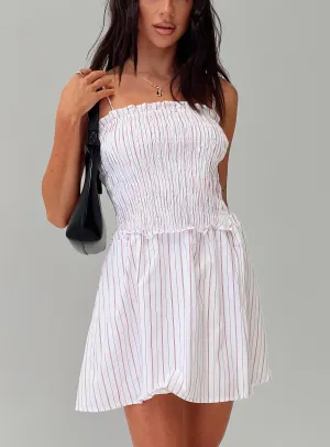 Pop Warm Fabray Shirred Stripe Mini Dress Red / White