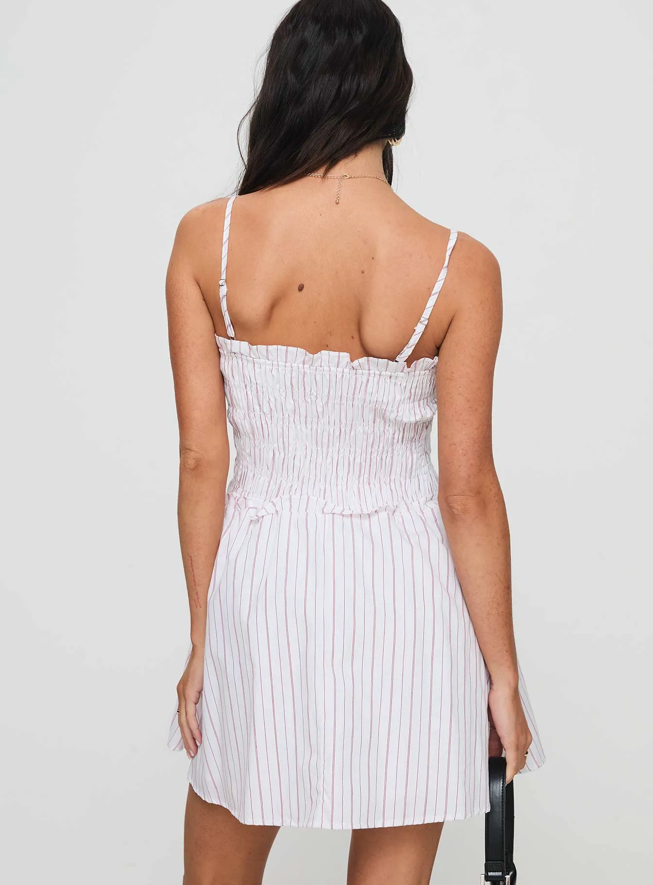 Urban Wear Fabray Shirred Stripe Mini Dress Red / White