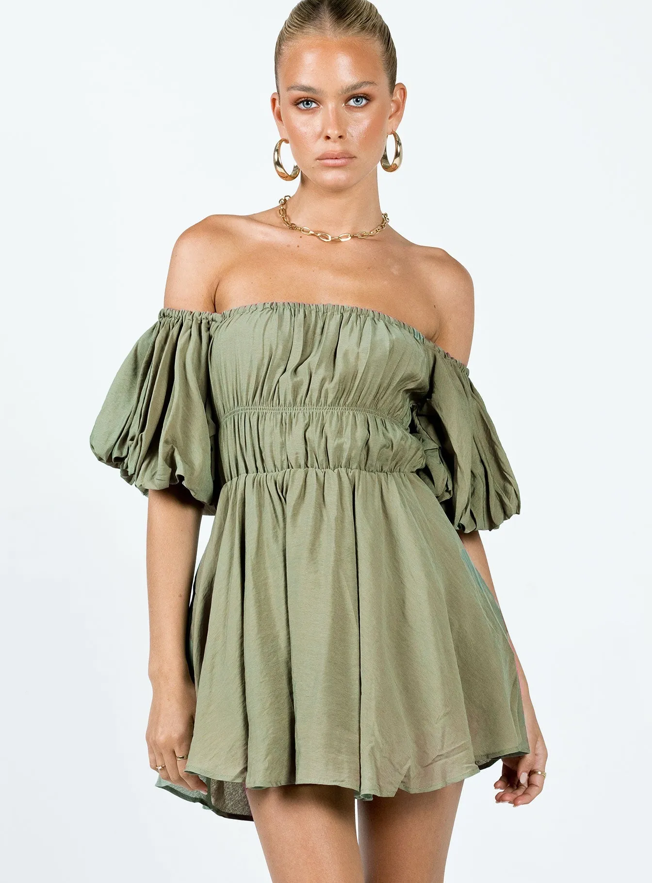 Halton Mini Dress Khaki Hypoallergenic fabric